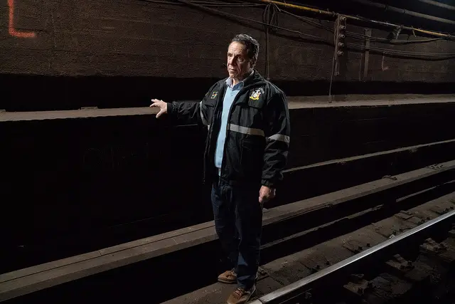 Governor Andrew Cuomo contemplating all his overtime in the Canarsie Tunnel.